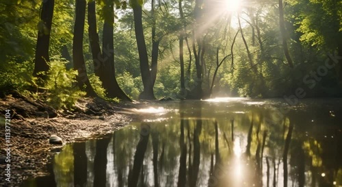 view of the river in the forest on a sunny day