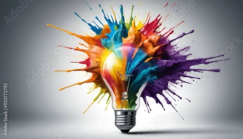 light bulb painted with colorful earth design surrounded by splashes symbolizing global energy, creativity, and sustainability