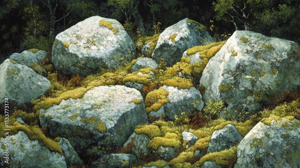 Moss-Covered Rocks in a Woodland Setting Moss-Covered Rocks in a Woodland Setting