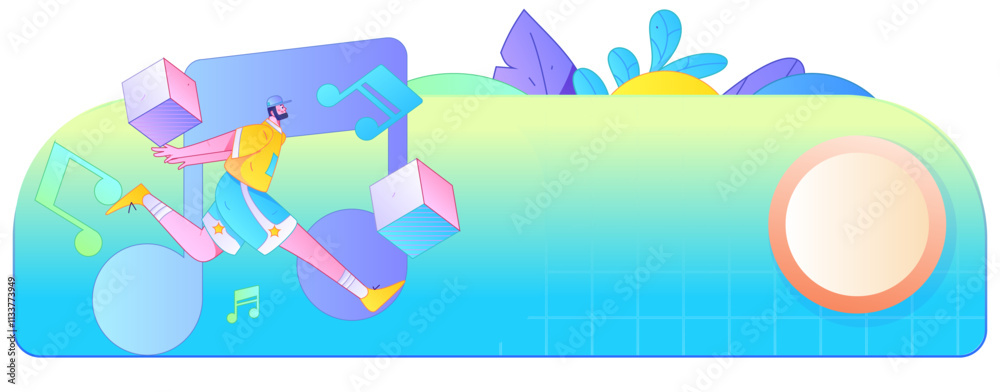 Obraz premium Music characters scene flat vector concept operation illustration 