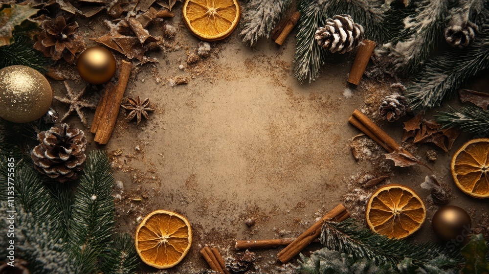 Rustic Christmas Frame with Dried Oranges and Spices Rustic Christmas Frame with Dried Oranges and Spices