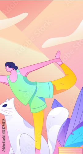 Practicing yoga, physical and mental health, flat vector character concept, operation hand drawn illustration
