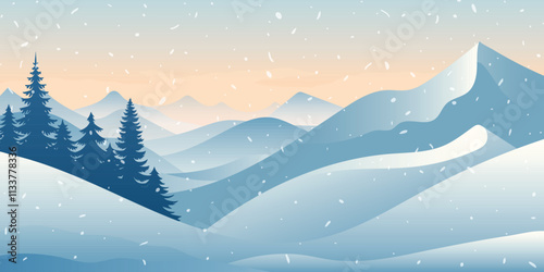 Winter mountains landscape, snowdrifts and snowfall, vector illustration	