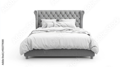 large comfortable bed isolated on white background.