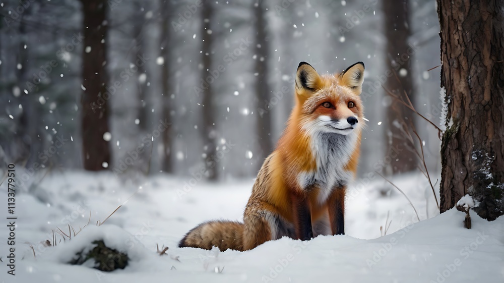 Majestic Red Fox Relaxing in a Snowy Winter Wonderland Majestic Red Fox Relaxing in a Snowy Winter Wonderland