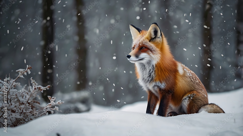 Majestic Red Fox Relaxing in a Snowy Winter Wonderland Majestic Red Fox Relaxing in a Snowy Winter Wonderland