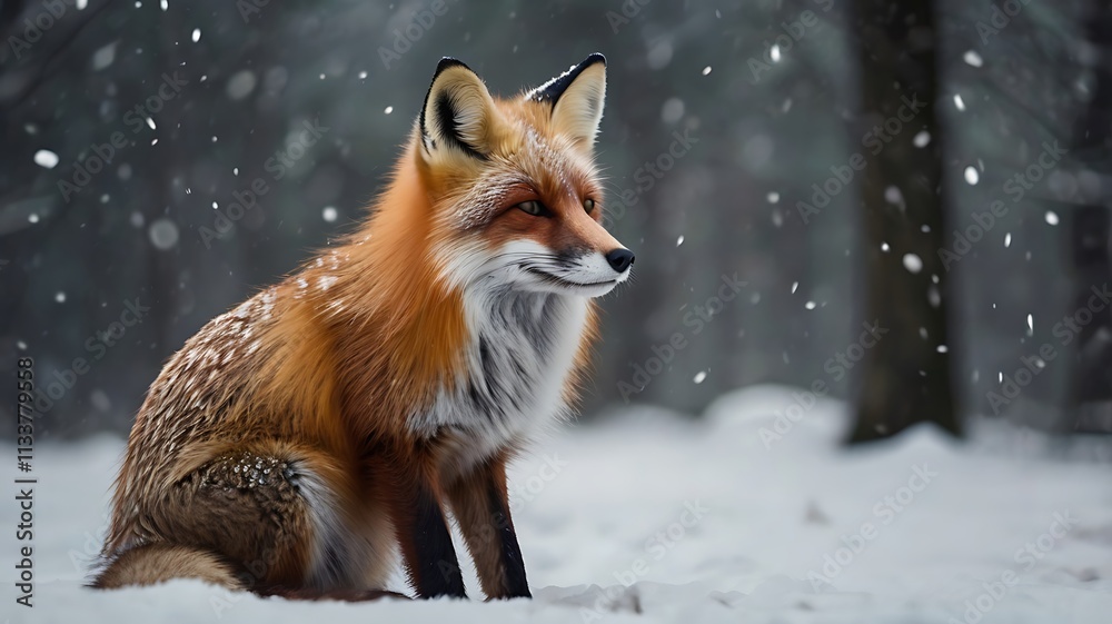 Majestic Red Fox Relaxing in a Snowy Winter Wonderland Majestic Red Fox Relaxing in a Snowy Winter Wonderland