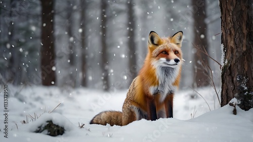 Majestic Red Fox Relaxing in a Snowy Winter Wonderland