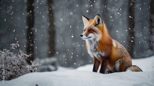 Majestic Red Fox Relaxing in a Snowy Winter Wonderland