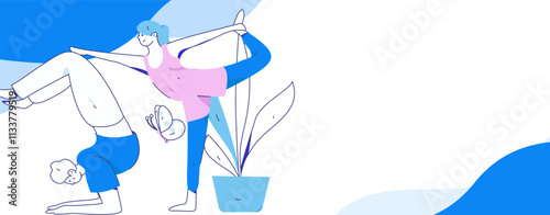 Practicing yoga, physical and mental health, flat vector character concept, operation hand drawn illustration
