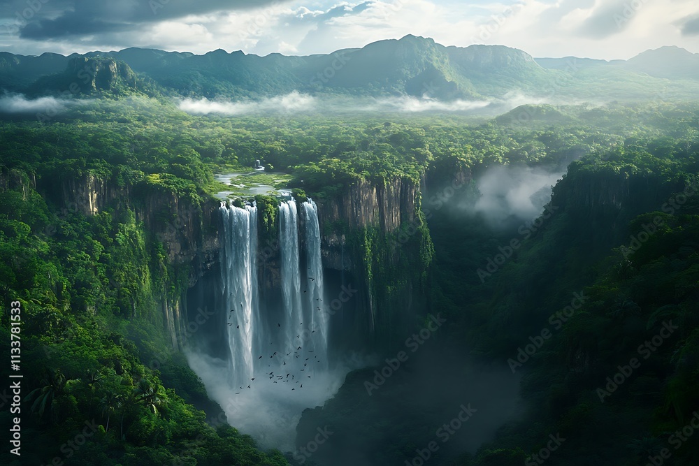 Fototapeta premium Majestic Waterfall in Lush Tropical Paradise