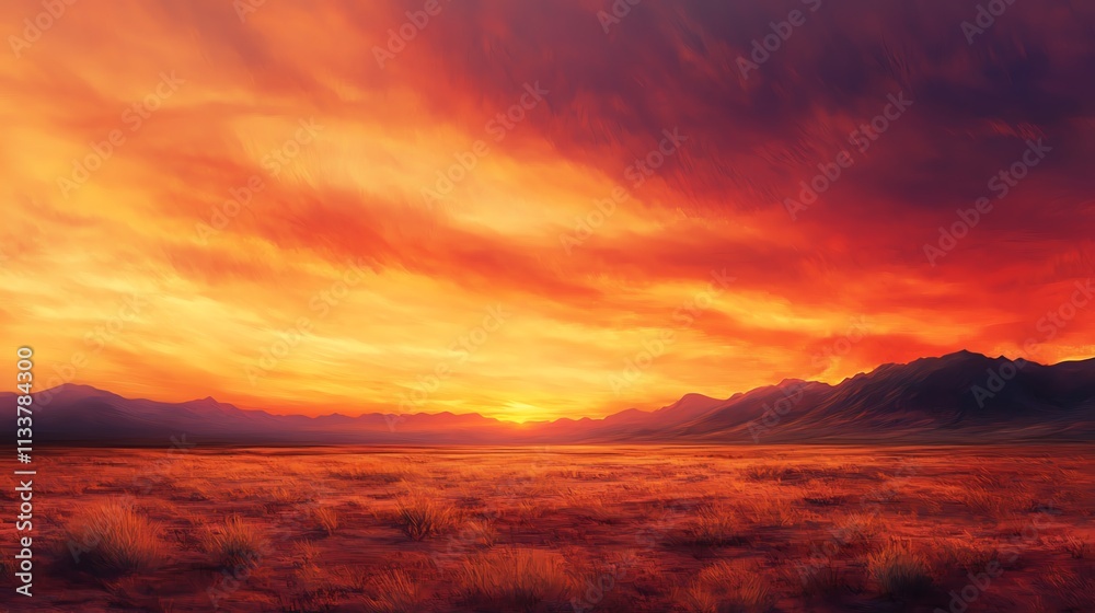 Vibrant sunset over mountains, glowing sky with rich hues of orange and purple. Vibrant sunset over mountains, glowing sky with rich hues of orange and purple.