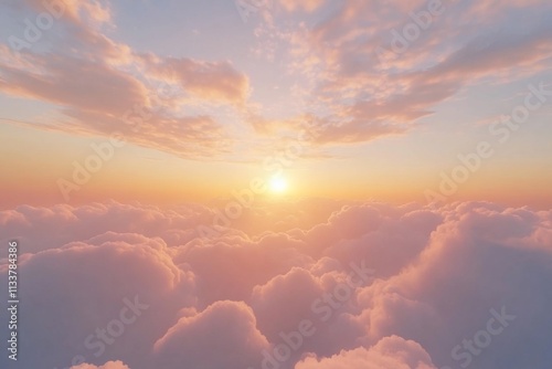 Wallpaper Mural Sunrise or sunset through a layer of soft pink clouds, a serene aerial view. Torontodigital.ca