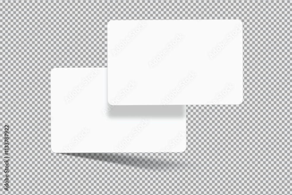 Rounded corners business card, gift card or credit card on transparent. Mockup empty design for presentation branding, corporate identity, ads, invitation card, stationery, document, voucher. Vector
