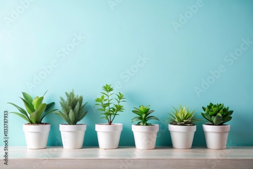 A row of potted plants with one that says potted