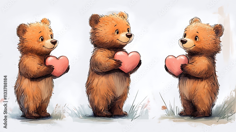 Group of Bears Holding Pink Hearts. Group of Bears Holding Pink Hearts.
