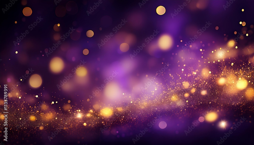purple glow with gold particle abstract bokeh background