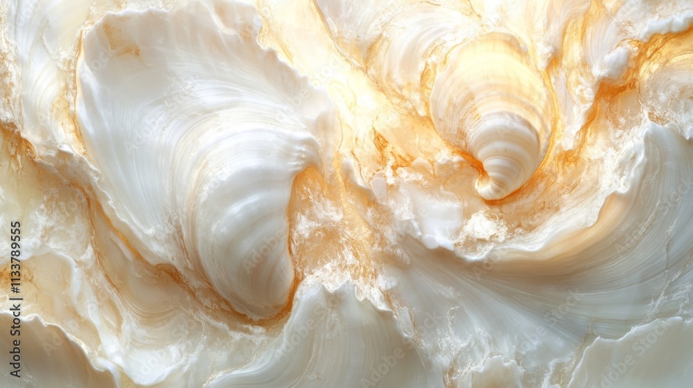 Close-up of a White and Golden Shell with Swirling Patterns Close-up of a White and Golden Shell with Swirling Patterns