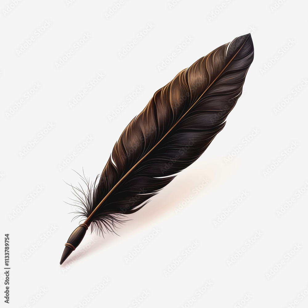 Fototapeta premium Elegant Black Feather Gracefully Resting on Pure White Background, Showcasing Nature's Contrast and Simplicity, Evoking a Sense of Calmness and Minimalistic Beauty in Everyday Life
