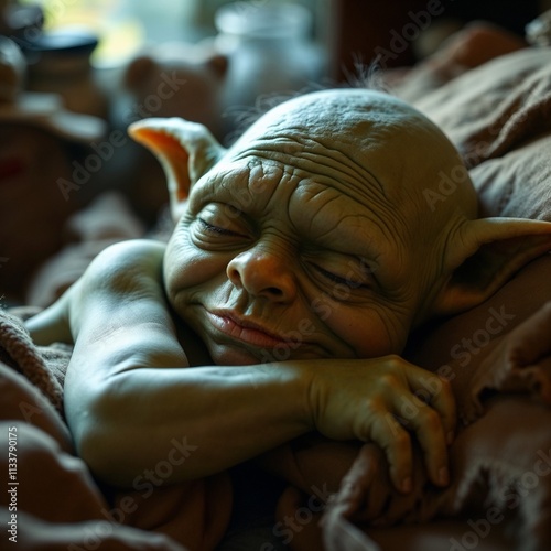 Cute Goblin Sleeping in a Messy Room