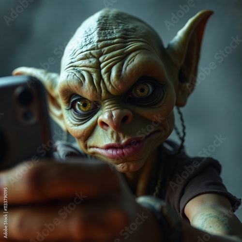 Female Goblin taking a Selfie on a Smartphone