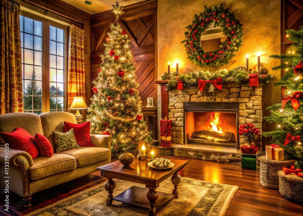 Capture the cozy magic of Christmas: festive home decor, warm interiors, twinkling lights, and winter wonderland charm. Capture the cozy magic of Christmas: festive home decor, warm interiors, twinkling lights, and winter wonderland charm.