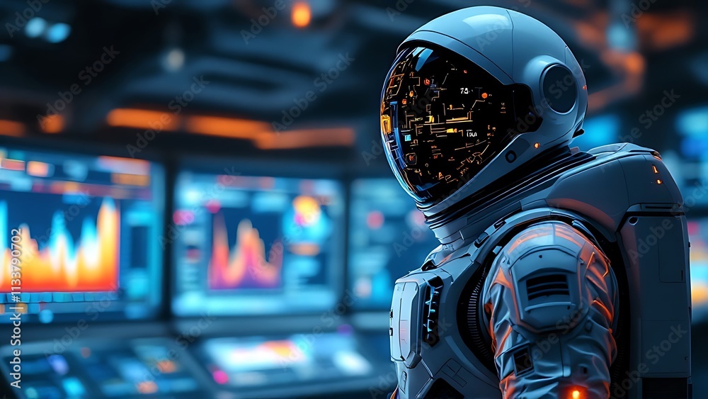 A cinematic photograph of an astronaut in front of a digital stock market display, blending space exploration with financial data imagery. A cinematic photograph of an astronaut in front of a digital stock market display, blending space exploration with financial data imagery.