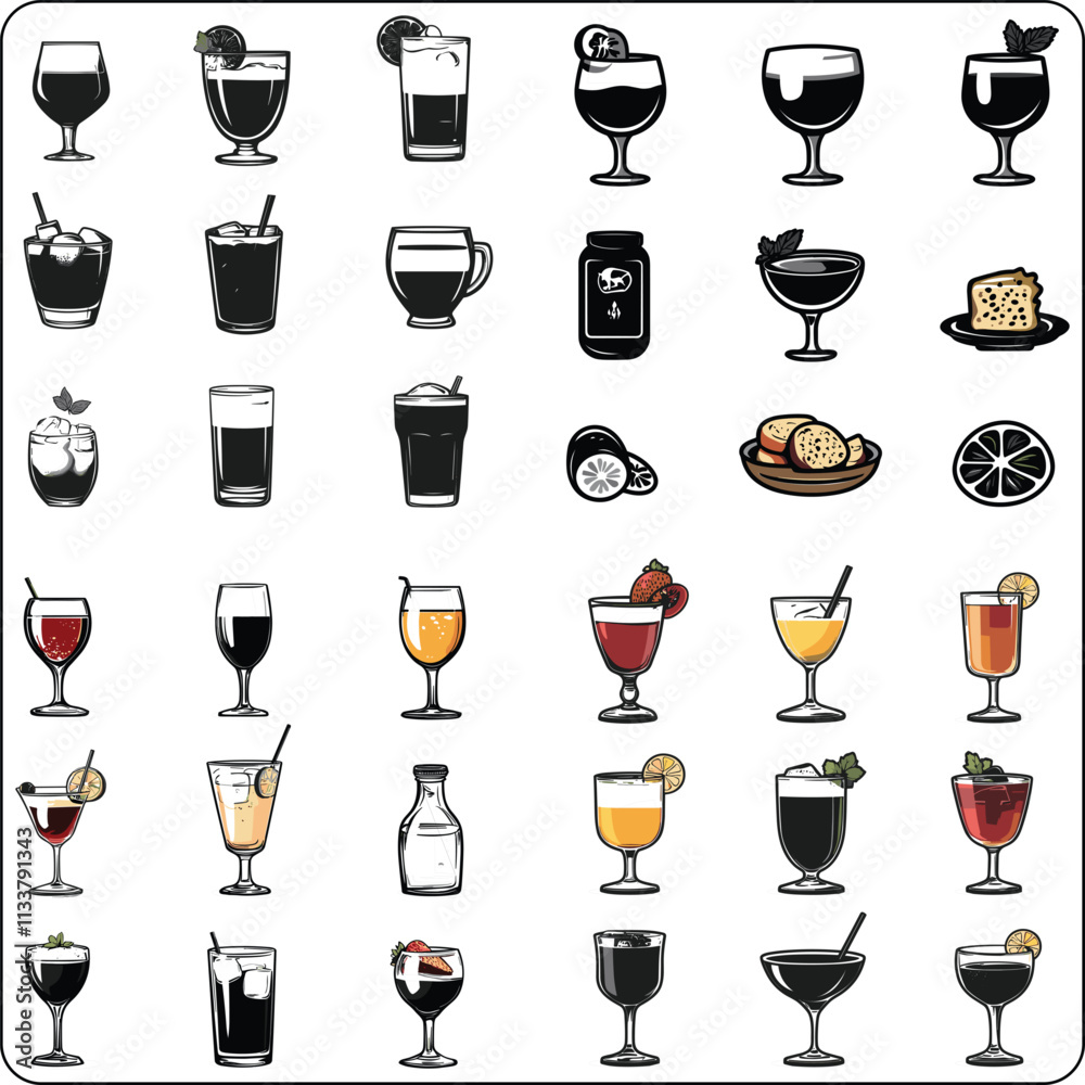 set of drinks,Moscow mule, bloody mary, pina colada, mojito, margarita, daiquiri, Mimosa, long island iced tea, Bellini, margarita, Cocktails of alcohol set. Vector illustration
set of drinks,Moscow mule, bloody mary, pina colada, mojito, margarita, daiquiri, Mimosa, long island iced tea, Bellini, margarita, Cocktails of alcohol set. Vector illustration