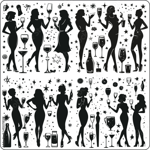 set of drinks,Moscow mule, bloody mary, pina colada, mojito, margarita, daiquiri, Mimosa, long island iced tea, Bellini, margarita, Cocktails of alcohol set. Vector illustration
