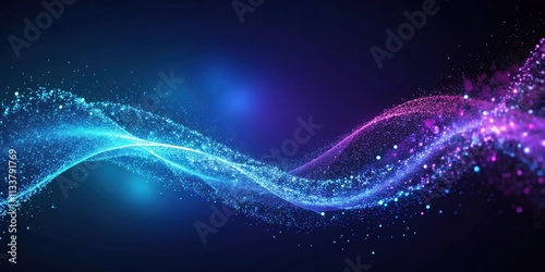 Elegant blue and purple wave of particles levitating on a background with small flying particles, elegant, blue, purple photo