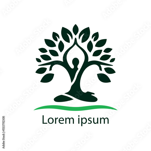 Peaceful yoga tree pose logo