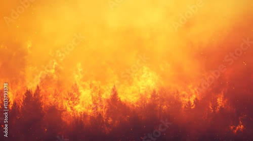 Intense Forest Fire Burning Brightly Fierce Flames Consume Trees