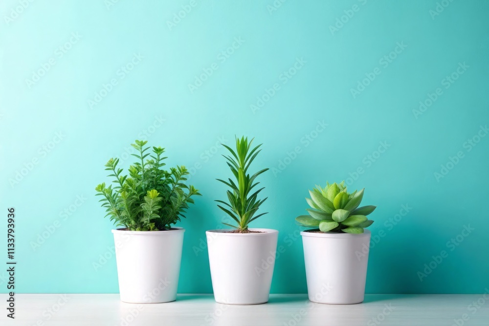 Houseplants In Pots Against Wall Background Realistic Image Houseplants In Pots Against Wall Background Realistic Image