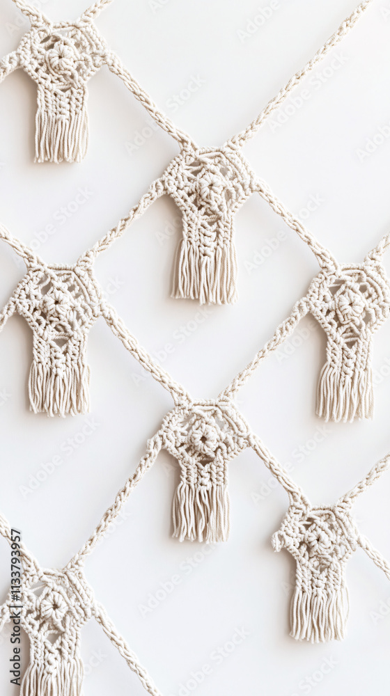 white macrame wall hanging decor with tassels and knotted texture white macrame wall hanging decor with tassels and knotted texture