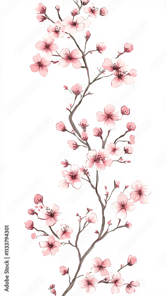 pink watercolor cherry blossom branch illustration design pink watercolor cherry blossom branch illustration design