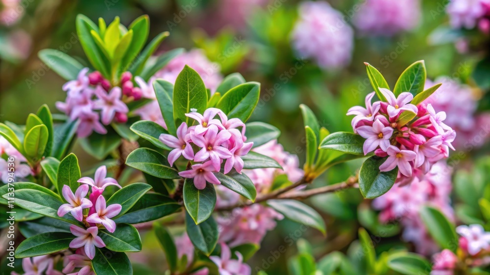 Daphne mucronata, a wild shrub with pink flowers and narrow leaves, wild, shrub, plant, pink flowers, narrow leaves, nature Daphne mucronata, a wild shrub with pink flowers and narrow leaves, wild, shrub, plant, pink flowers, narrow leaves, nature