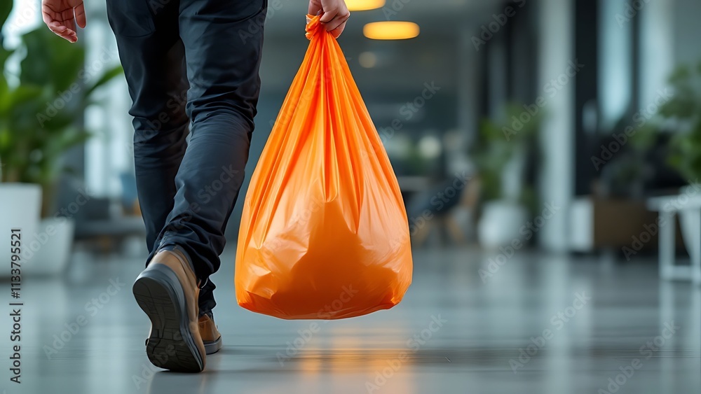 Obraz premium Janitor Removing Trash in Office