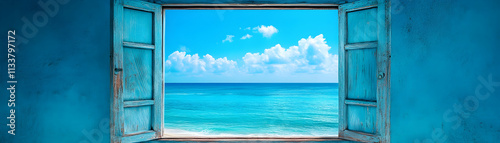 Ocean View Through Turquoise Window: Serenity found in coastal escape, embracing tranquility by the sea.