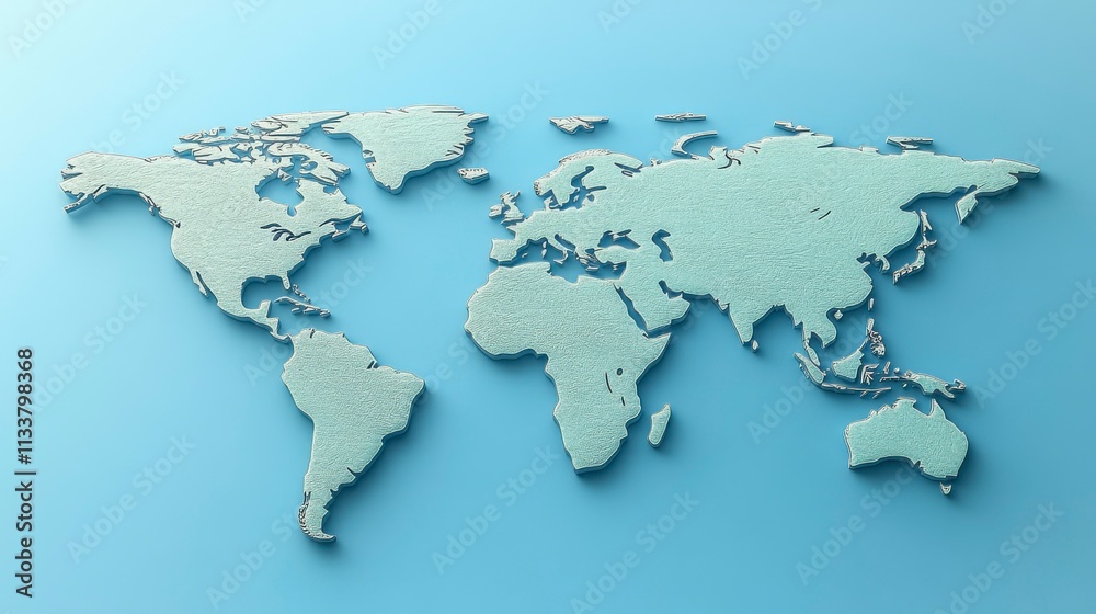 3D rendered world map illustration on a blue background depicting big data and networking concepts ideal for digital technology, global business, and modern innovation visuals 3D rendered world map illustration on a blue background depicting big data and networking concepts ideal for digital technology, global business, and modern innovation visuals