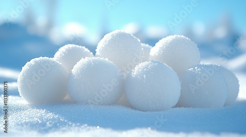 A Cluster Of Perfectly Formed Snowballs In Winter