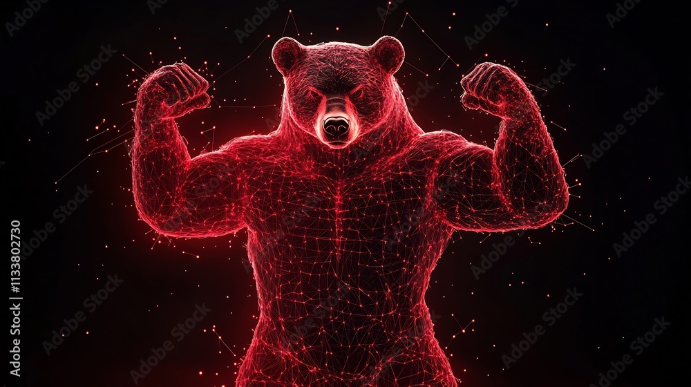 Fierce Bear with Bulging Arms Symbolizing Strength of Bearish Divergence in Finance Fierce Bear with Bulging Arms Symbolizing Strength of Bearish Divergence in Finance