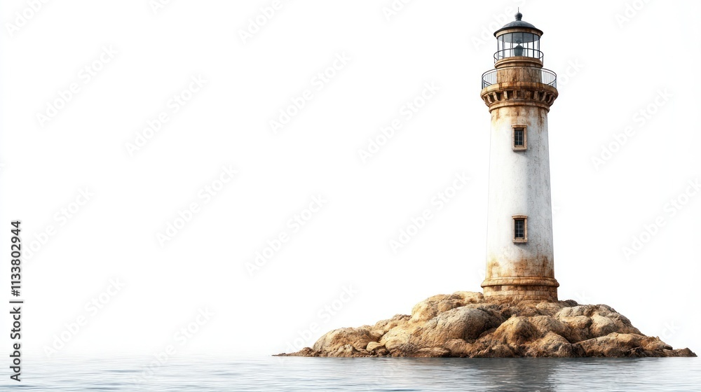 Solitary lighthouse on rocks in calm sea. Solitary lighthouse on rocks in calm sea.
