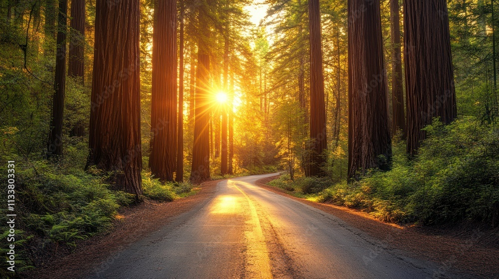 Obraz premium Sunset Drive through Redwood Forest