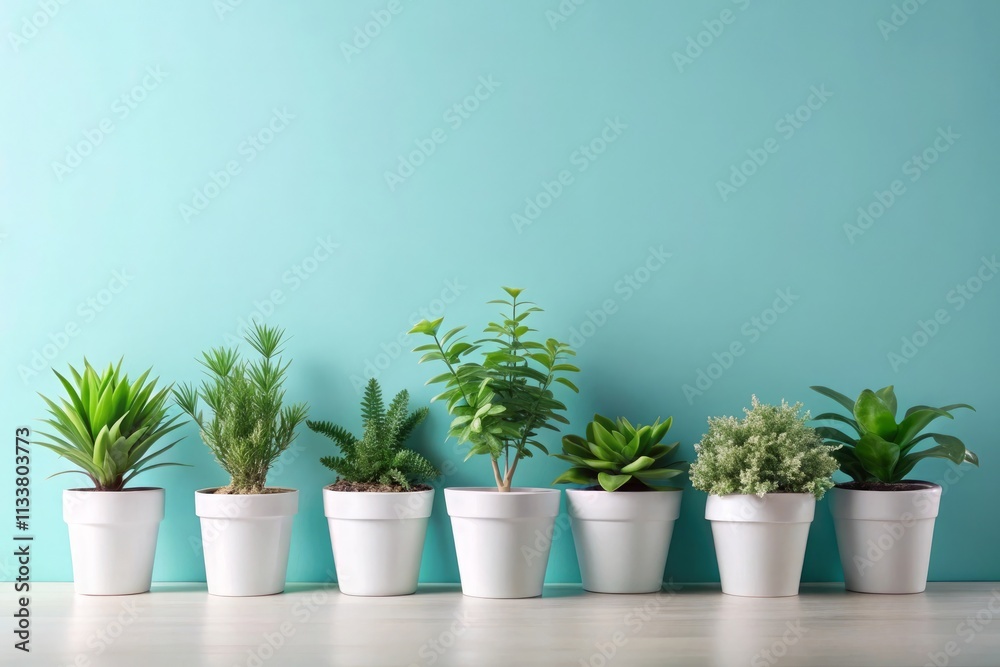 minimal still life image of a potted plant on a blue background The plant has lush green leaves and is placed in a simple white pot minimal still life image of a potted plant on a blue background The plant has lush green leaves and is placed in a simple white pot