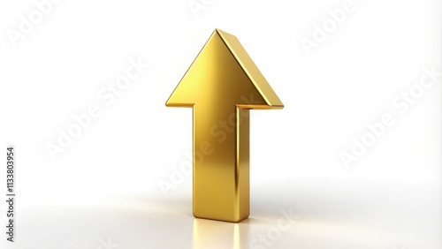 Gold arrow pointing upwards on white background, success, wealth, growth, direction, achievement, concept, target