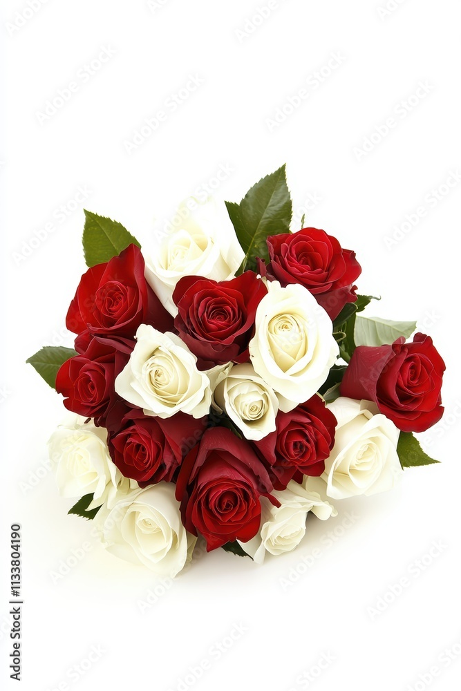Beautiful Bouquet of Red and White Roses on White Background Beautiful Bouquet of Red and White Roses on White Background