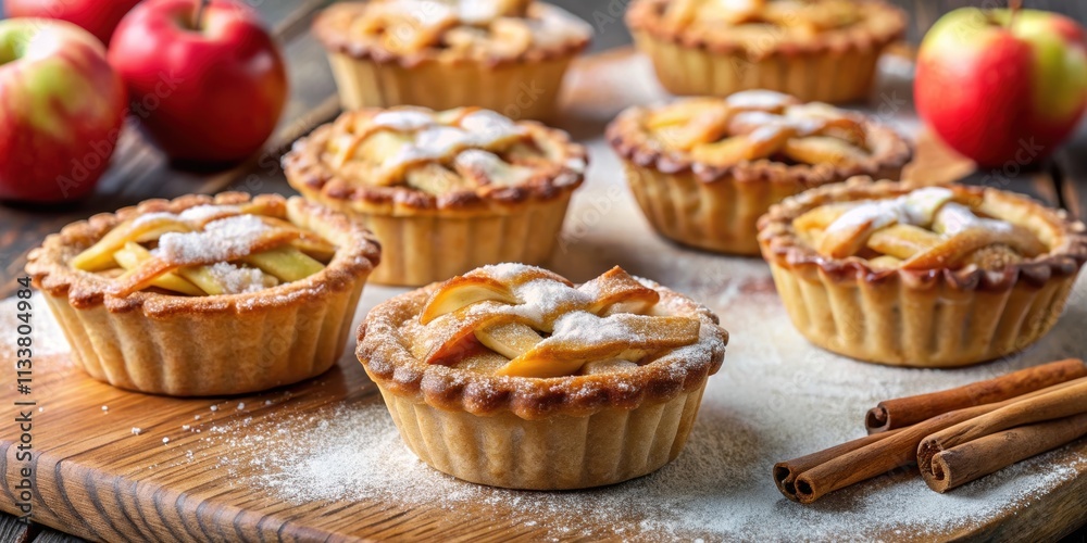 Close-up of delicious homemade mini apple pies, dessert, pastry, autumn, baking, sweet, fruit, golden, delicious, homemade Close-up of delicious homemade mini apple pies, dessert, pastry, autumn, baking, sweet, fruit, golden, delicious, homemade