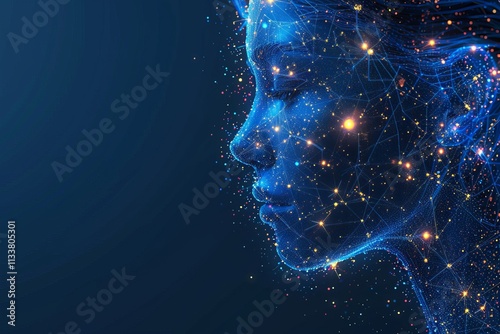 Woman walking wireframe on blue background