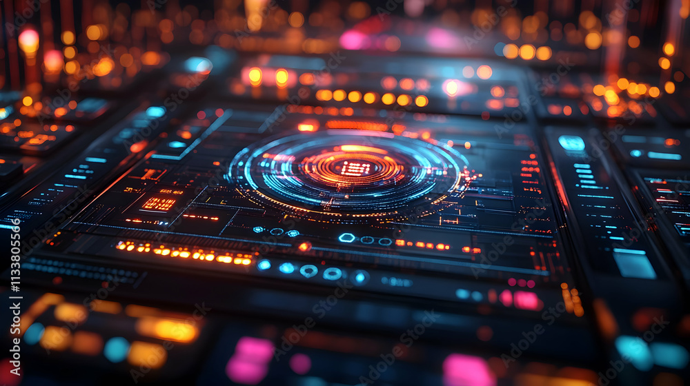 A futuristic digital interface with glowing elements and intricate patterns. A futuristic digital interface with glowing elements and intricate patterns.