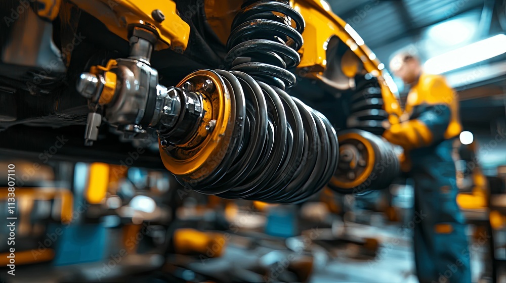 Obraz premium Automotive Suspension System Coil Springs Closeup